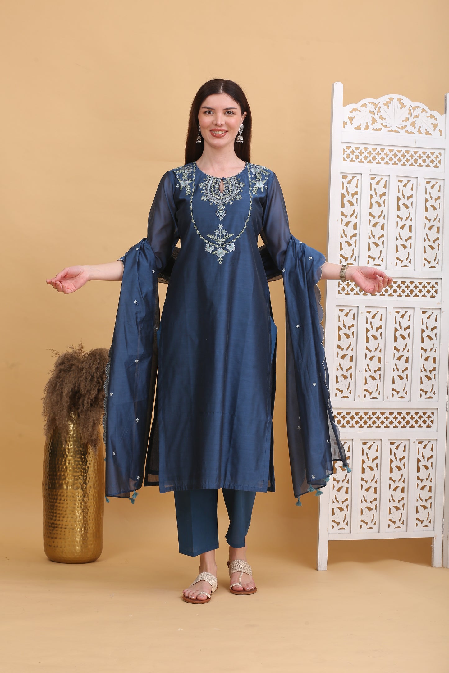 Embroidered Chanderi Readymade Suit