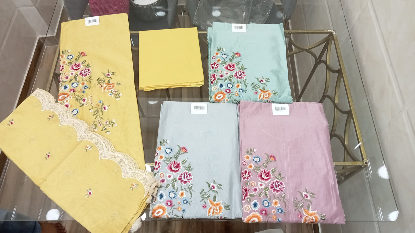 Embroidered Chanderi Suit Set