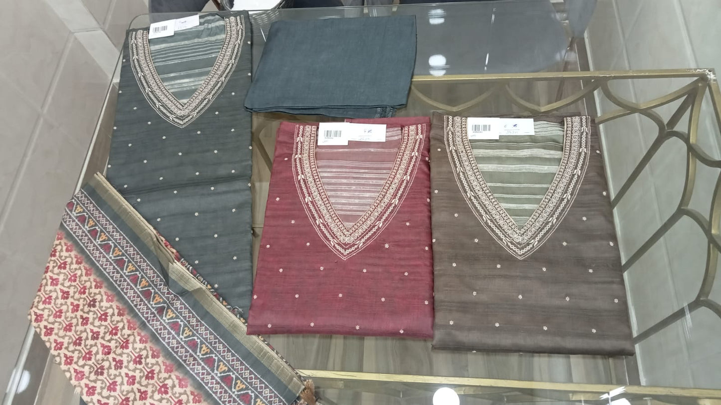 Embroidered Italian Tussar Suit Set