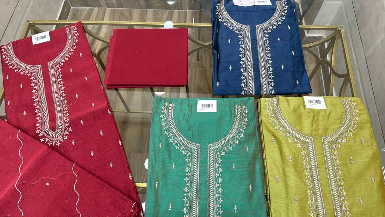 Embroidered Chanderi Suit Set