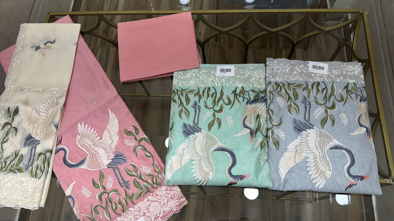 Embroidered Mul Chanderi Suit Set
