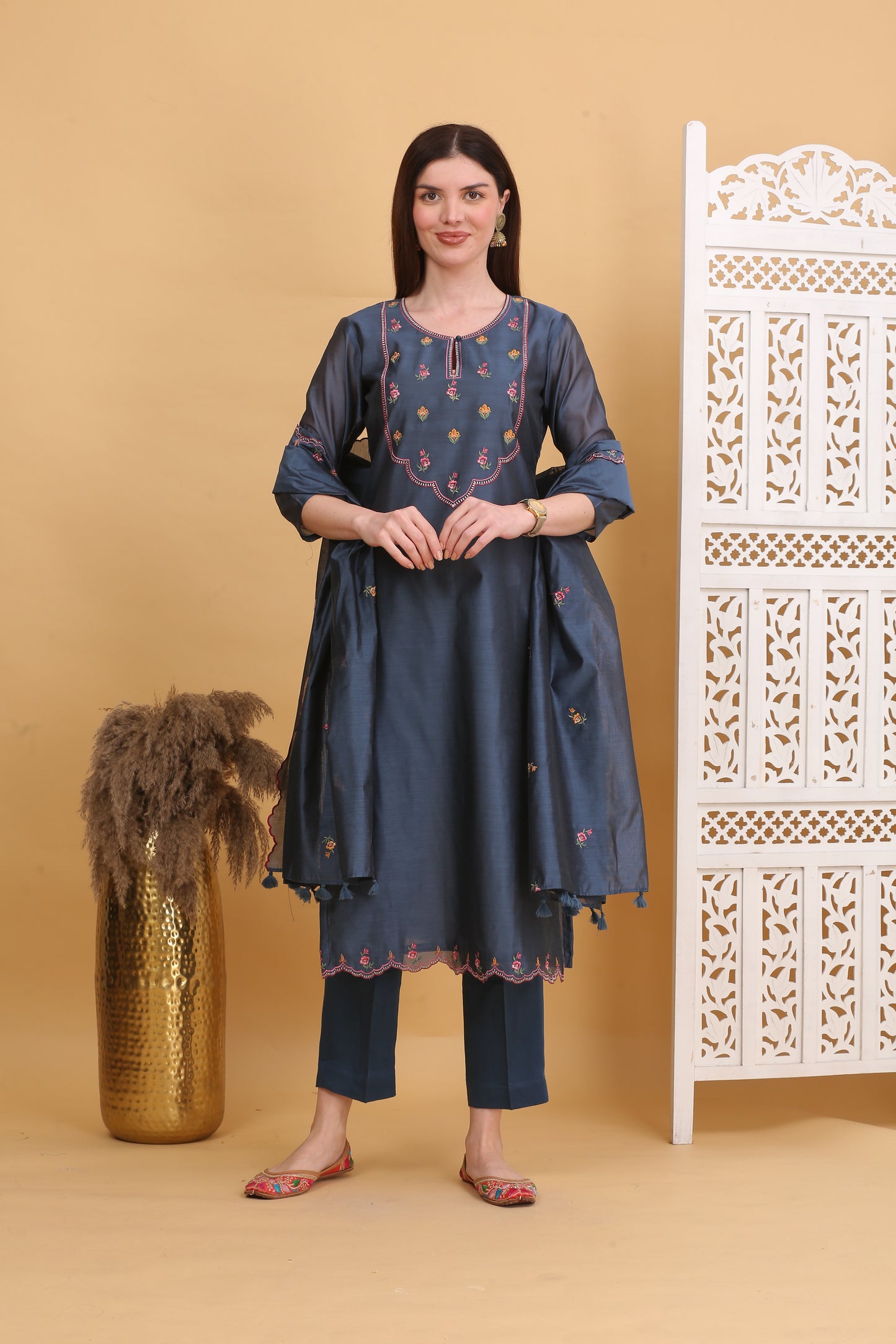 Embroidered Chanderi Readymade Suit