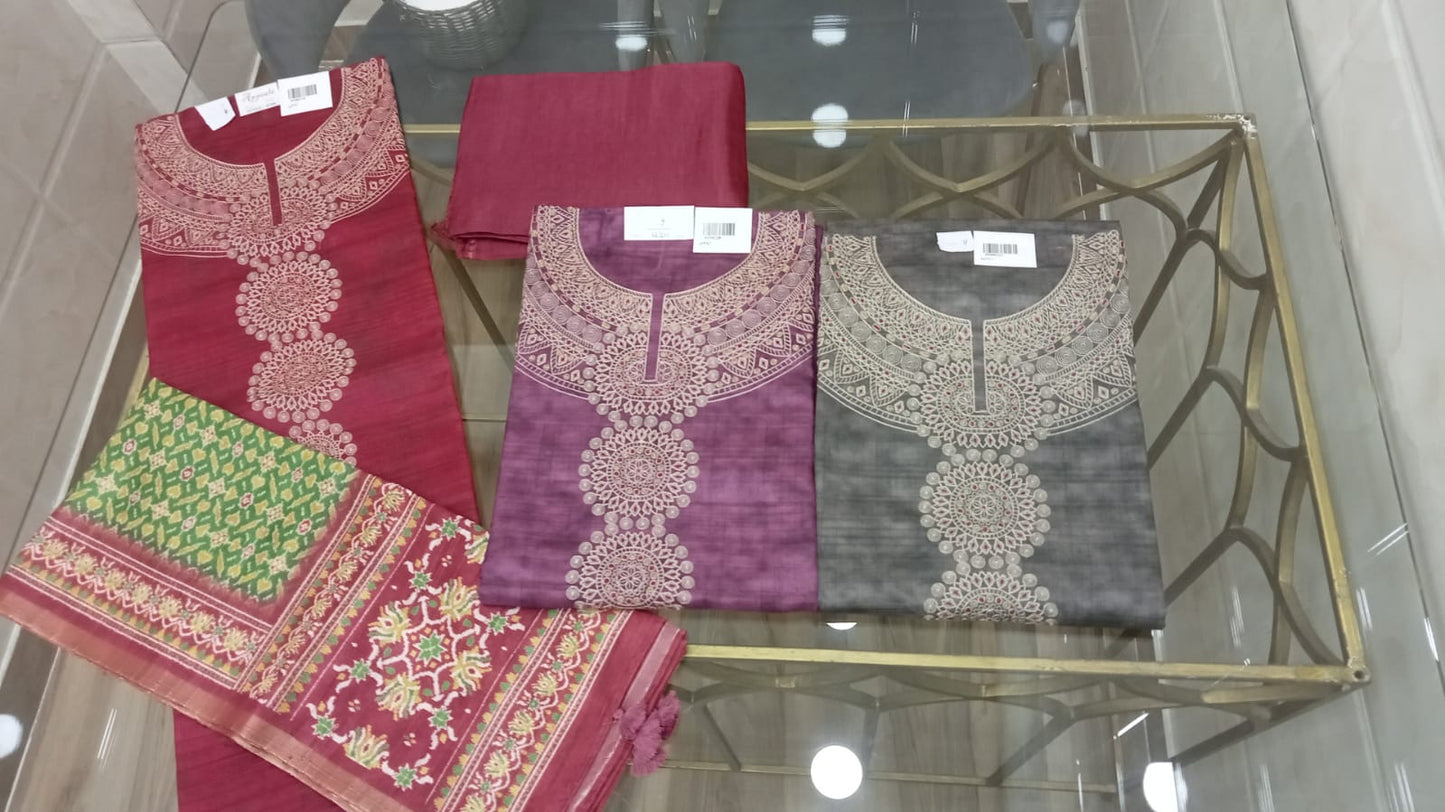 Embroidered Italian Tussar Suit Set