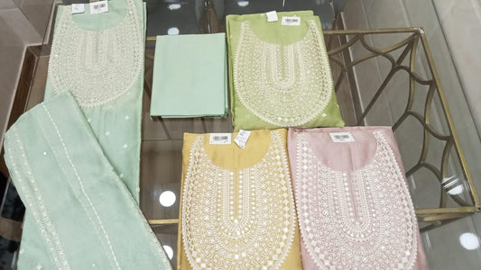 Embroidered Pure Chanderi Suit Set