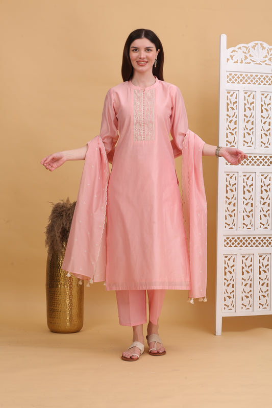 Embroidered Chanderi Readymade Suit