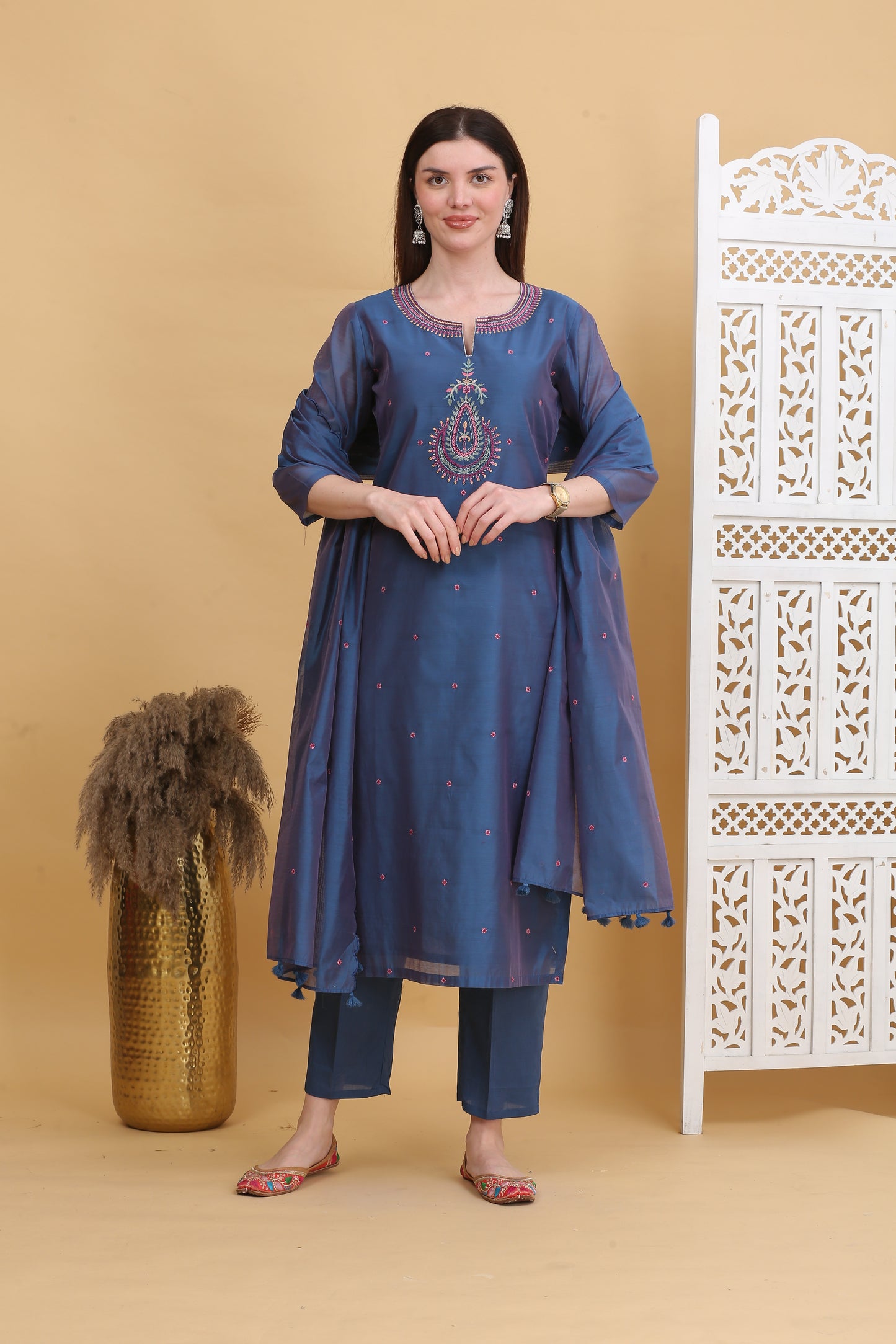 Embroidered Chanderi Readymade Suit