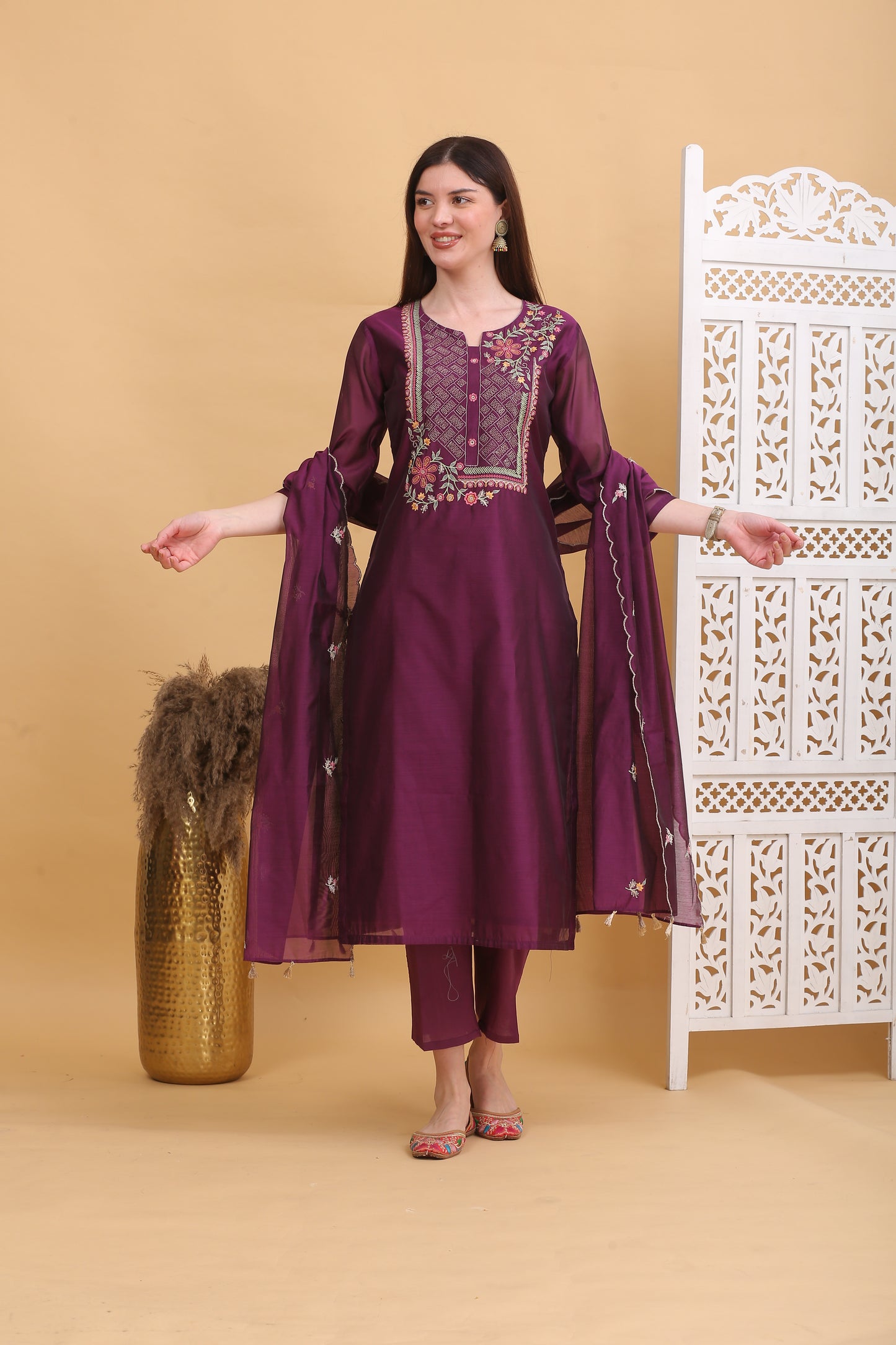Embroidered Chanderi Readymade Suit