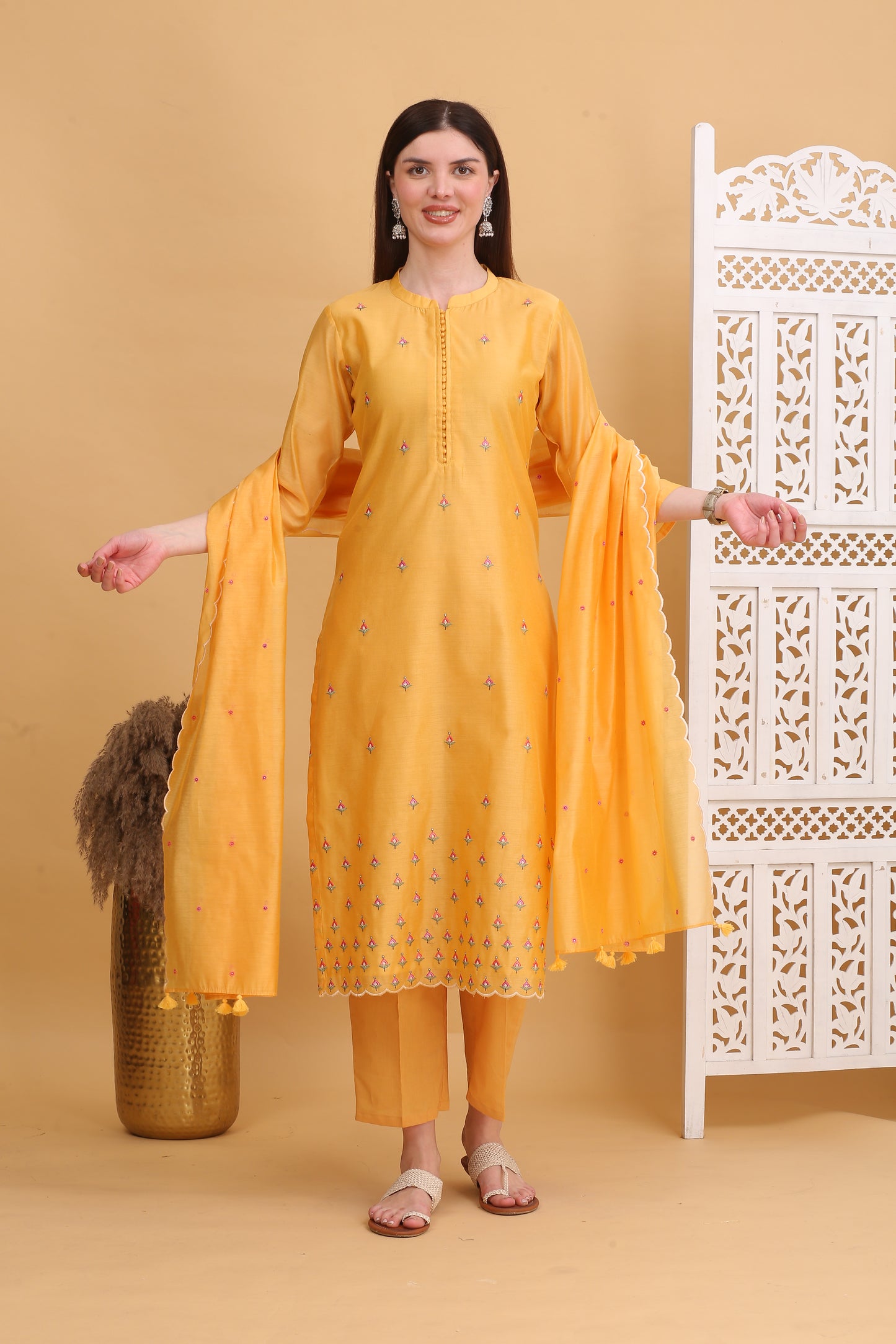 Embroidered Chanderi Readymade Suit