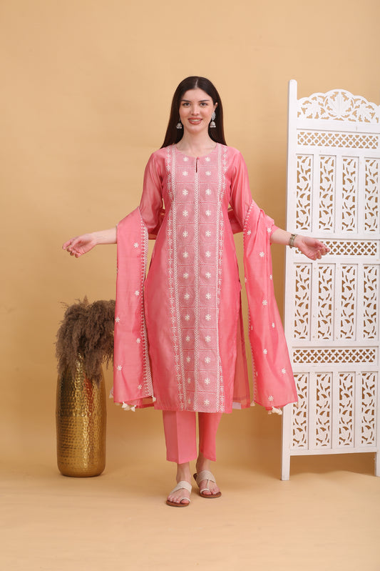 Embroidered Chanderi Readymade Suit