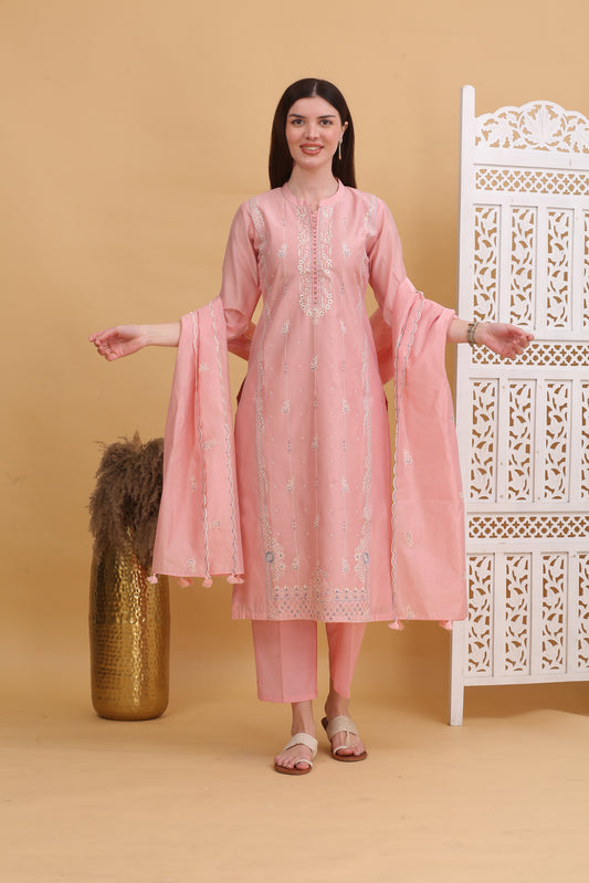 Embroidered Chanderi Readymade Suit