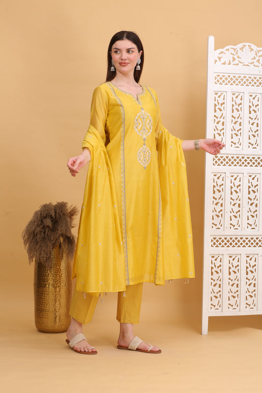 Embroidered Chanderi Readymade Suit