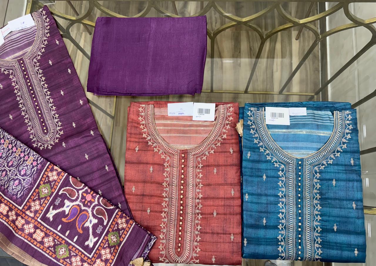 Embroidered Italian Tussar Suit Set