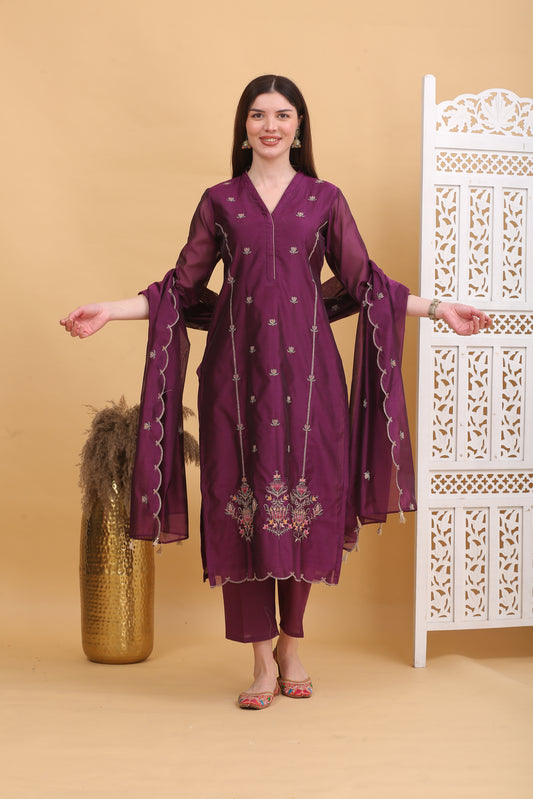 Embroidered Chanderi Readymade Suit