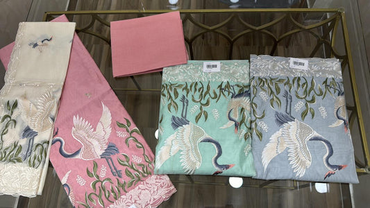 Embroidered Mul Chanderi Suit Set