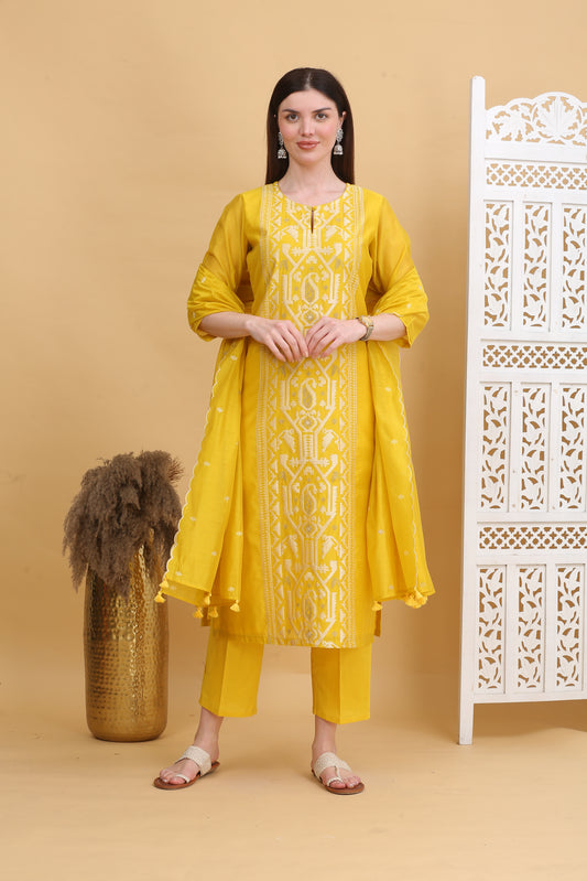 Embroidered Chanderi Readymade Suit