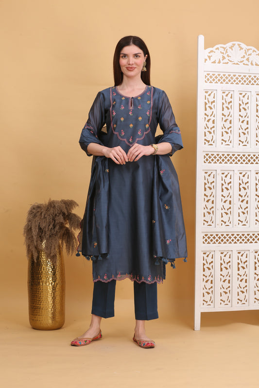 Embroidered Chanderi Readymade Suit
