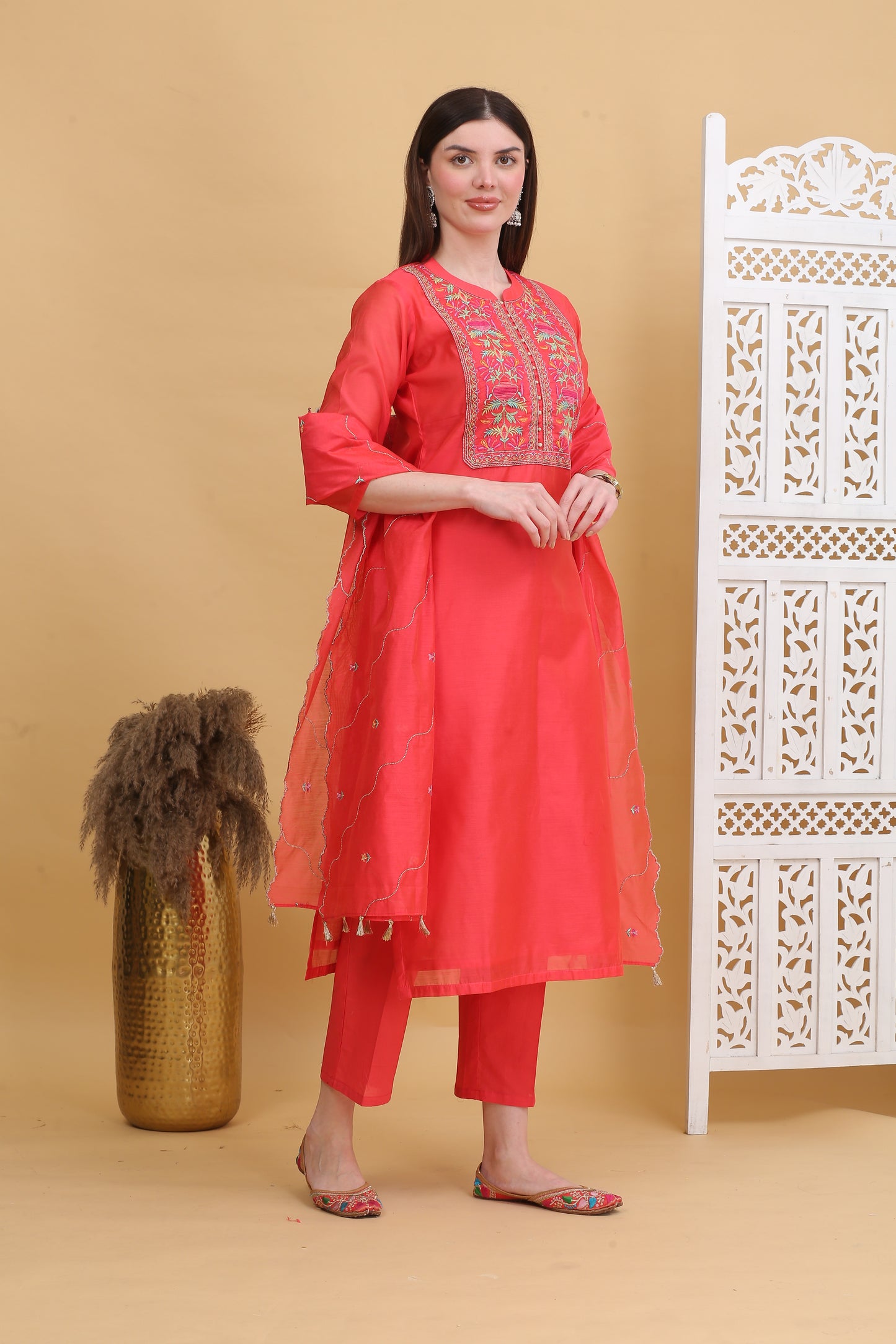 Embroidered Chanderi Readymade Suit