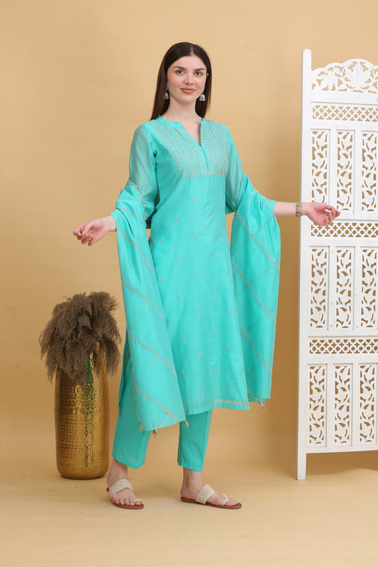 Embroidered Chanderi Readymade Suit